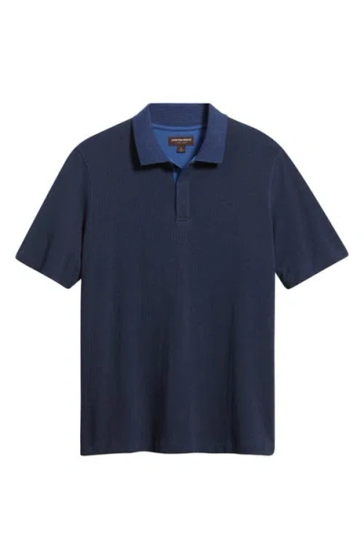 Johnston & Murphy Tonal Bird's Eye Knit Polo In Blue