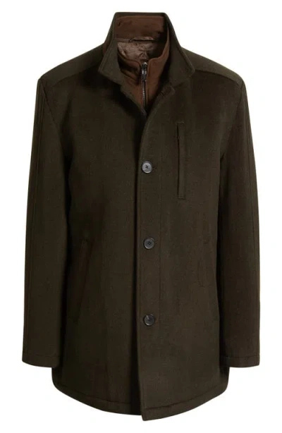 Johnston & Murphy Upton Luxe 175th Anniversary Brown Wool Blend Car Coat With Removable Suede Bib