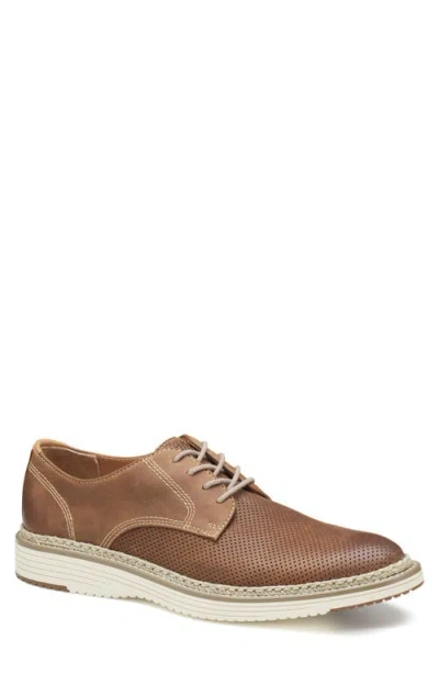 Johnston & Murphy Upton Perforated Plain Toe Derby In Brown Oiled Full Grain