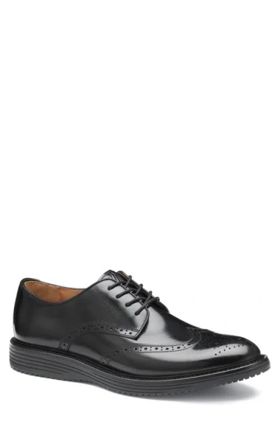 Johnston & Murphy Upton Wingtip Derby In Black/black Full Grain