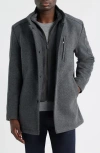 Johnston & Murphy Upton Wool Blend Car Coat With Removable Bib In Gray