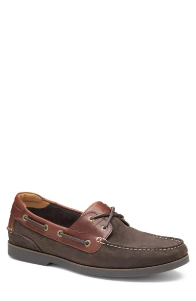Johnston & Murphy Ventura Boat Shoe In Dark Brown Nubuck/mahogany
