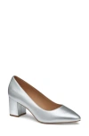 Johnston & Murphy Vicki Block Heel Pump In Silver Metallic Sheepskin