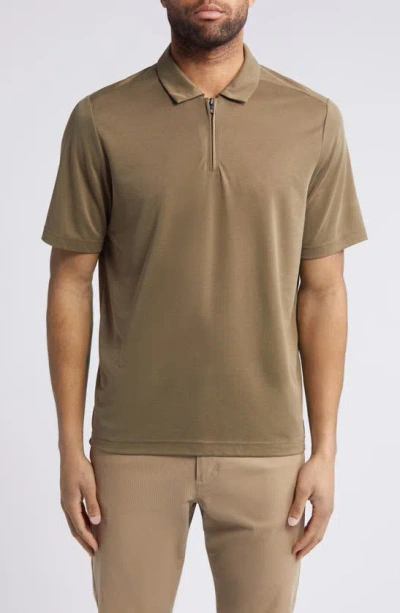 Johnston & Murphy Vintage Bird's Eye Quarter Zip Polo In Olive