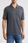 Johnston & Murphy Vintage Slub Modal Blend Johnny Collar Polo In Charcoal