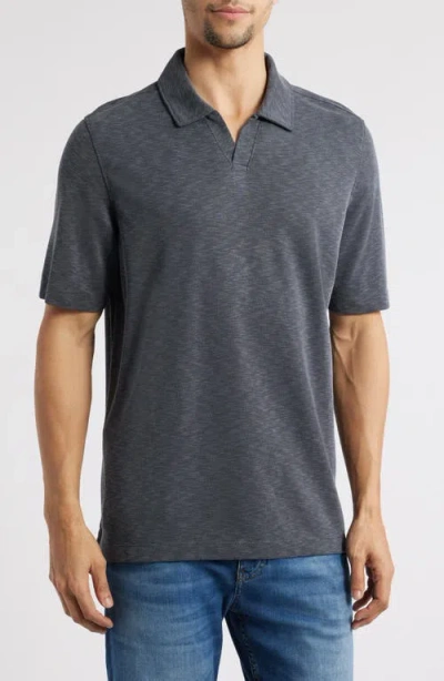Johnston & Murphy Vintage Slub Modal Blend Johnny Collar Polo In Charcoal