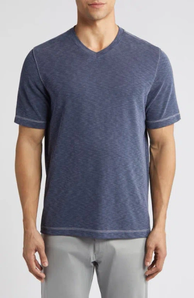 Johnston & Murphy Vintage Slub V-neck T-shirt In Navy