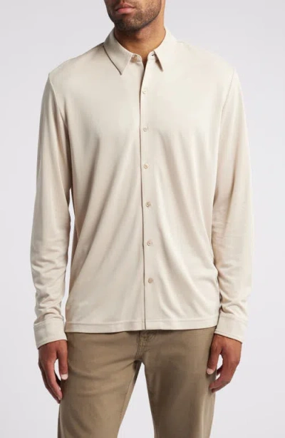 Johnston & Murphy Vintage Wash Knit Button-up Shirt In Tan