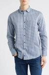 Johnston & Murphy Wavy Diamond Print Cotton Button-up Shirt In Blue