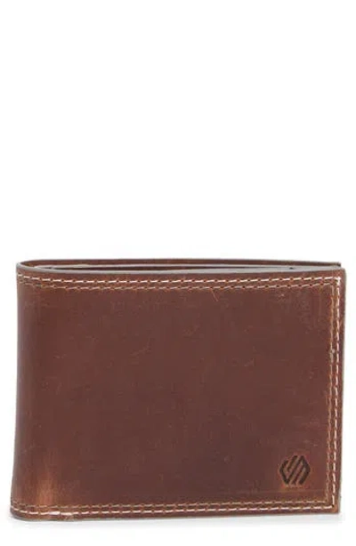 Johnston & Murphy Wavy Double Stitch Leather Bifold Wallet In Brown