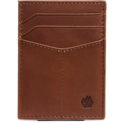Johnston & Murphy Waxy Leather Rfid Card Case In Brown