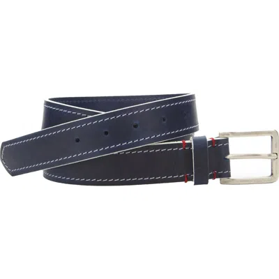 Johnston & Murphy White Edge Waxed Leather Belt In Blue