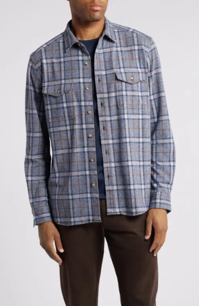 Johnston & Murphy Windowpane Brushed Cotton Blend Button-up Shirt In Blue