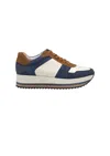 Johnston & Murphy Women's Gracie Colorblock Lace-up Platform Sneaker In Navy Suede/bone Calfskin In Multi