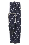 Johnston & Murphy Woven Stretch Knit Belt In Navy/white
