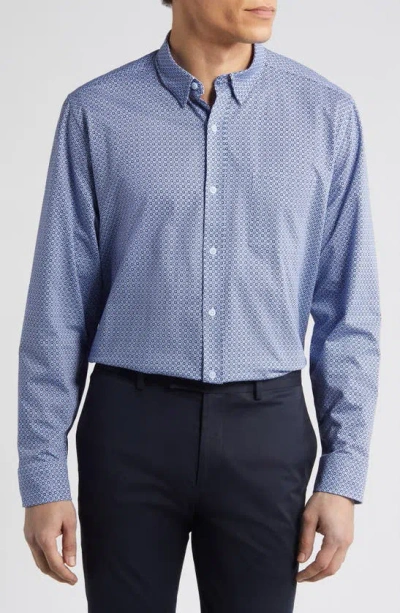 Johnston & Murphy Xc Flex Stretch Button-up Shirt In Blue Diamond Grid Print