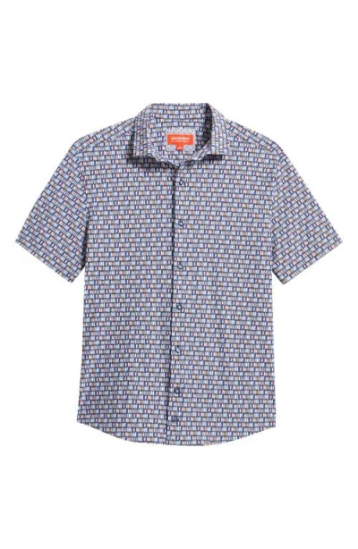Johnston & Murphy Xc+™ Motion Geo Print Short-sleeve Performance Knit Button-up Shirt In Blue