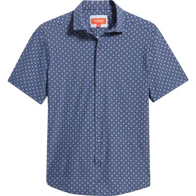 Johnston & Murphy Xc+™ Motion Geo Print Short-sleeve Performance Knit Button-up Shirt In Blue