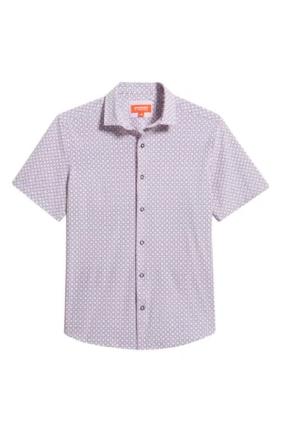 Johnston & Murphy Xc+™ Motion Medallion Print Short-sleeve Performance Knit Button-up Shirt In Purple