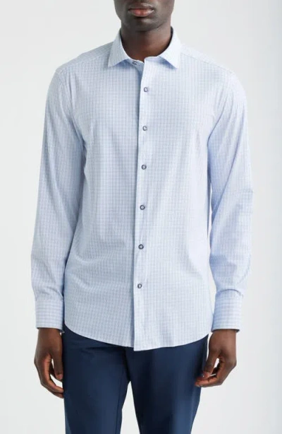 Johnston & Murphy Xc+™ Motion Microcheck Knit Button-up Shirt In Blue