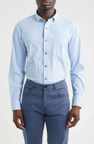 Johnston & Murphy Xc Motion Performance Knit Button-up Shirt In Blue