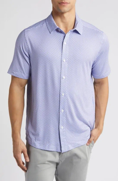Johnston & Murphy Xc4® Diamond Print Short Sleeve Performance Button-up Shirt In Purple Droplet