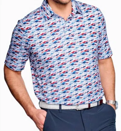 Johnston & Murphy Xc4 Performance Shark Print Polo In Blue/red Sharks