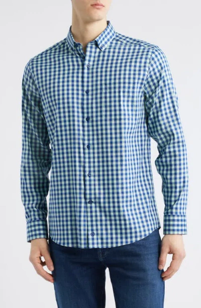 Johnston & Murphy Xc4® Two-tone Gingham Performance Button-down Shirt In Blue