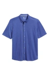 Johnston & Murphy Xcflex Geo Print Short Sleeve Button-up Shirt In Blue Heather