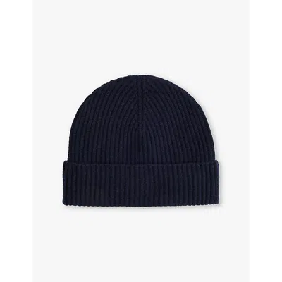 Johnstons Mens Dark Navy Ribbed Folded Cashmere Beanie