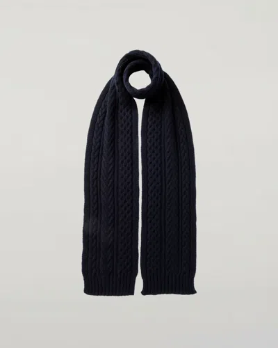 Johnstons Of Elgin Aran Cable Dark Navy Cashmere Scarf In Blue