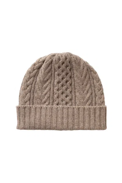 Johnstons Of Elgin Aran Cable Light Brown Cashmere Beanie In Neutral