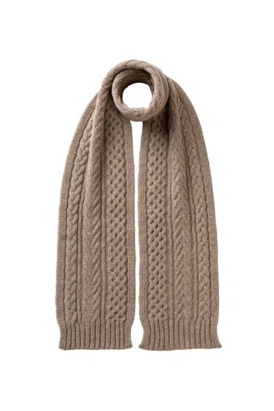 Johnstons Of Elgin Aran Cable Light Brown Cashmere Scarf In Burgundy