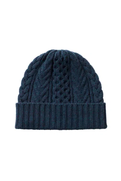 Johnstons Of Elgin Aran Cable Navy Cashmere Beanie In Blue