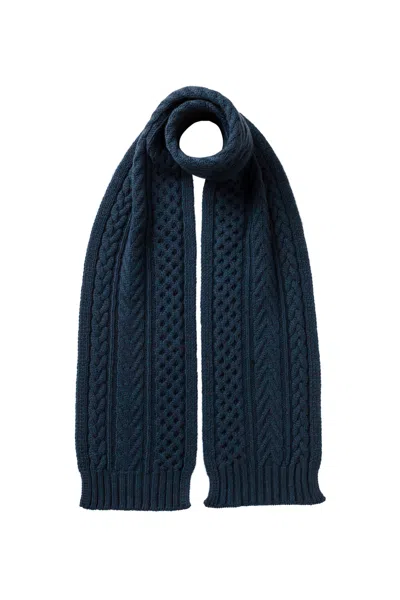 Johnstons Of Elgin Aran Cable Navy Cashmere Scarf In Blue