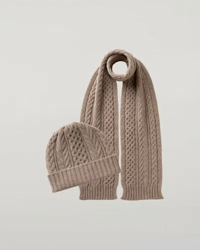 Johnstons Of Elgin Aran Cashmere Natural Hat & Scarf Gift Set In Brown