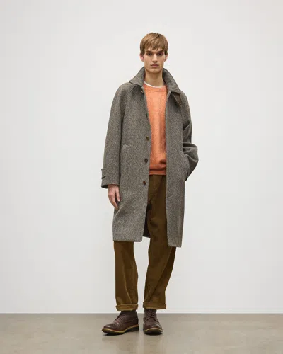 Johnstons Of Elgin Balmacaan Rust & Petrol Herringbone Coat In Brown