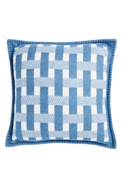 Johnstons Of Elgin Basket Weave Jacquard Wool & Cashmere Accent Pillow In Sapphire White