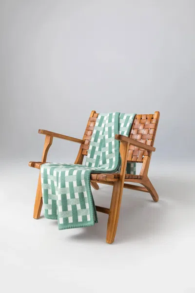 Johnstons Of Elgin Blanket Stitched Basketweave Green Throw