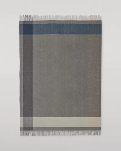 Johnstons Of Elgin Block Border Grey Wool Throw In Gray