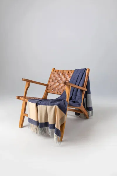 Johnstons Of Elgin Block Border Wool Throw In Dark In Blue