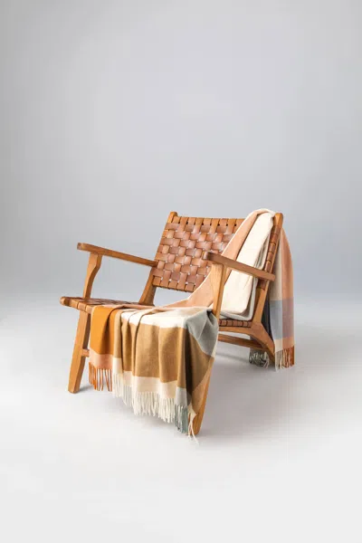Johnstons Of Elgin Block Border Wool Throw In Warm In Brown
