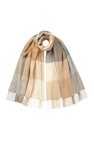 Johnstons Of Elgin Block Check Camel Cashmere Stole In Brown