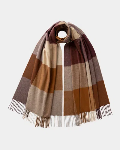 Johnstons Of Elgin Block Check Cashmere Stole In Brown