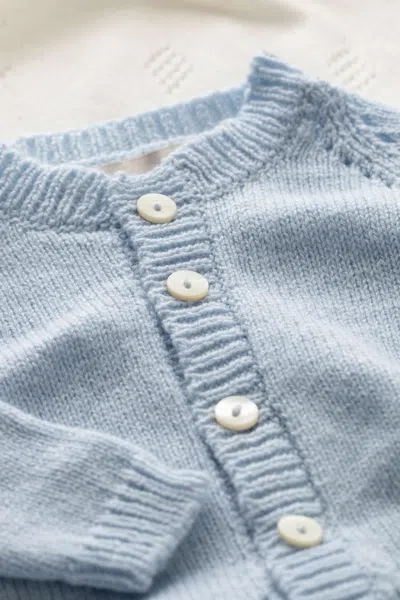 Johnstons Of Elgin Blue Cashmere Baby Cardigan 6-12 Mths In Green