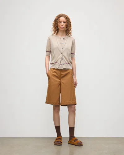 Johnstons Of Elgin Brae Natural Merino Short Sleeve Cardigan In Brown