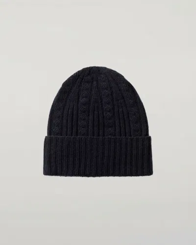 Johnstons Of Elgin Cable & Rib Dark Navy Cashmere Beanie In Blue