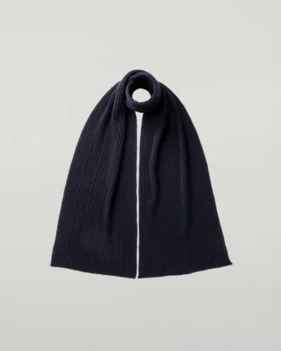 Johnstons Of Elgin Cable & Rib Dark Navy Cashmere Scarf In Blue