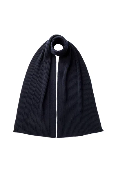 Johnstons Of Elgin Cable & Rib Dark Navy Cashmere Scarf In Blue