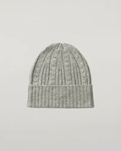 Johnstons Of Elgin Cable & Rib Light Grey Cashmere Beanie In Gray